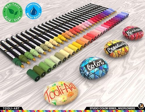 TOOLI-ART 28 Wildflower Colors Acrylic Paint Pens Studio Color Series Markers Set 3mm Medium Tip Rock Painting Glass Mugs Wood Metal Canvas DIY Projects Detailing Non Toxic Waterbased Quick Drying - Image 3