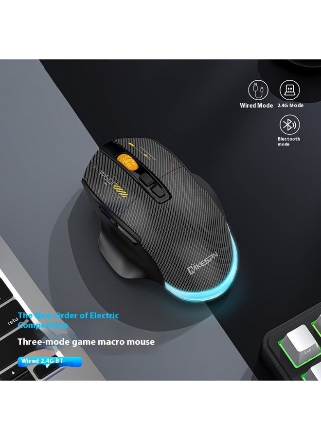 Tri-Mode Wireless Gaming Mouse – 12800DPI Adjustable, Carbon Fiber Lightweight Design, Type-C Fast Charging, Silent Clicks, Programmable Macros, Ideal for Gaming, Office, and Travel – Bluetooth/2.4G