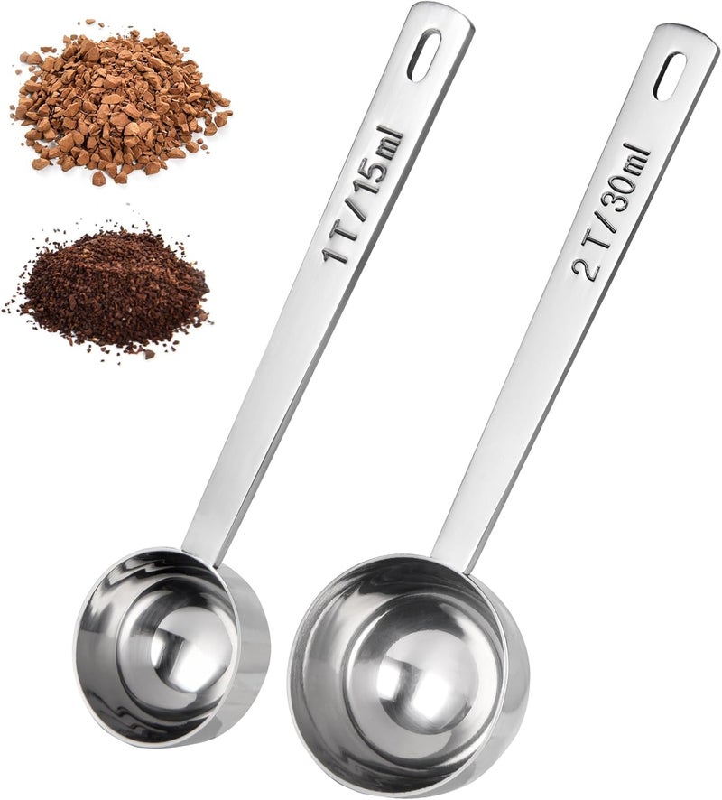 Doosu Metal Coffee Measuring Scoop, Food-Grade 18/8 Stainless Steel Coffe Beans Spoon with 10.8cm Long Handle, Tablespoon Scooper for Ground Cofee, Espresso, Protein Powders, Tea, Sugar (1 & 2 Tbsp) - Image 1
