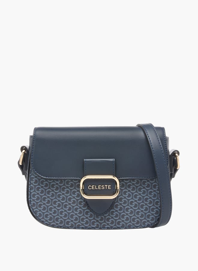 Celeste Women's Monogram Print Crossbody Bag with Adjustable Strap and Flap Closure  - Image 1