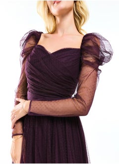 House of Moda Gathered Bodice Puff Sleeve Maxi Dress in Flocked Mesh by Styli  - Image 5