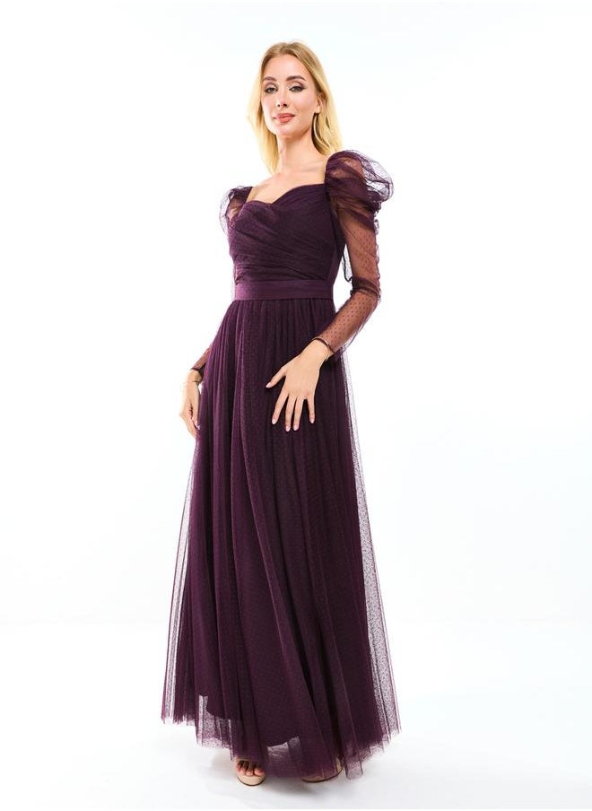 Gathered Bodice Puff Sleeve Maxi Dress in Flocked Mesh - pzsku/Z3C9107697F8D56E17B8EZ/45/_/1738245938/81b2f0ad-d0fc-4e60-976f-0a7732ab4085