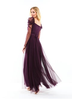 House of Moda Gathered Bodice Puff Sleeve Maxi Dress in Flocked Mesh by Styli  - Image 1