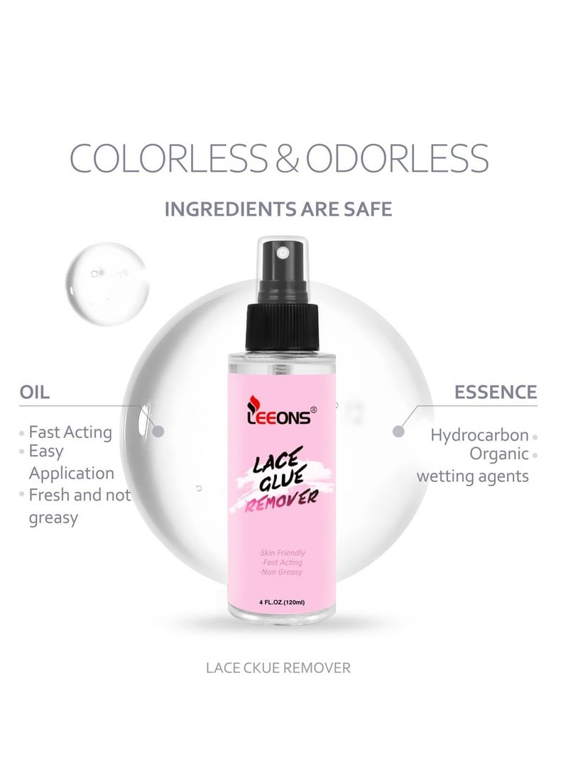 LEEONS 4OZ/120ml Lace Wig, Hair Extensions & Adhesive Tape Remover Spray - Fast-Acting, Gentle, Non-Greasy Formula for Easy Cleaning of Double-Sided Adhesives  - Image 2