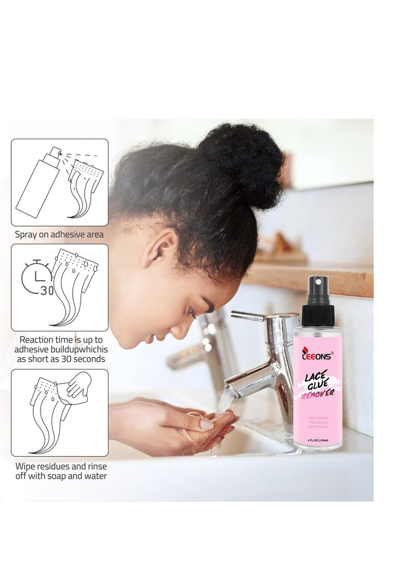 LEEONS 4OZ/120ml Lace Wig, Hair Extensions & Adhesive Tape Remover Spray - Fast-Acting, Gentle, Non-Greasy Formula for Easy Cleaning of Double-Sided Adhesives  - Image 5