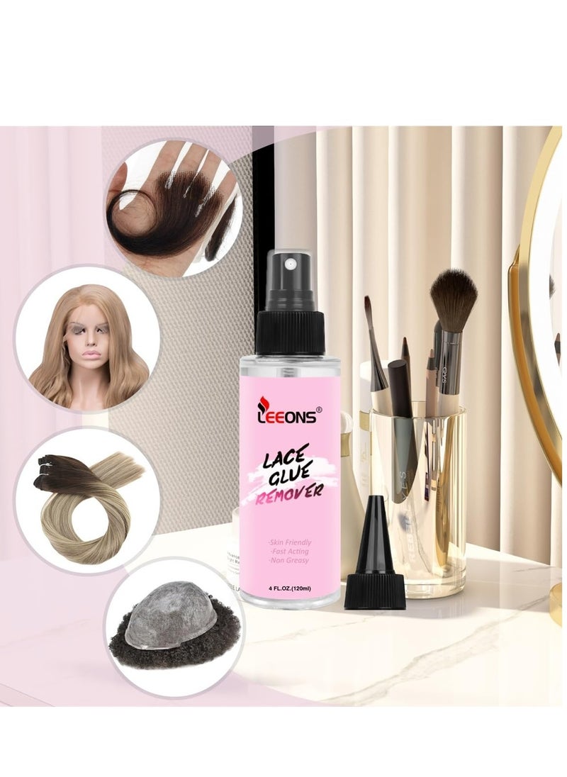 LEEONS - 4OZ/120ml Lace Wig, Hair Extensions & Adhesive Tape Remover Spray - Fast-Acting, Gentle, Non-Greasy Formula for Easy Cleaning of Double-Sided Adhesives - Image 1