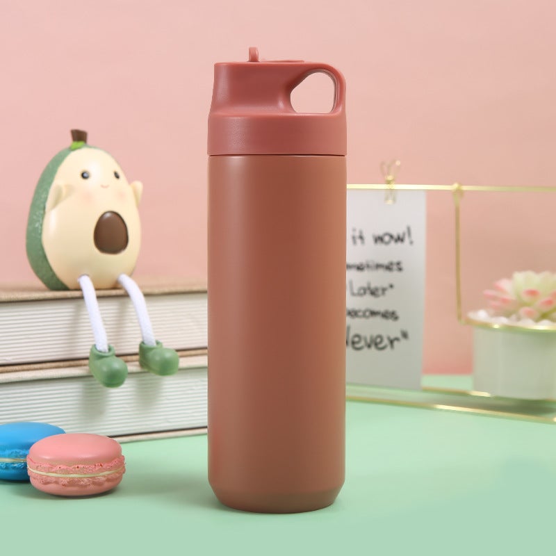 New Painting 304 Stainless Steel Thermos Cup Portable Outdoor Sports Cup Solid Color Simple Portable Suction Cup light brown