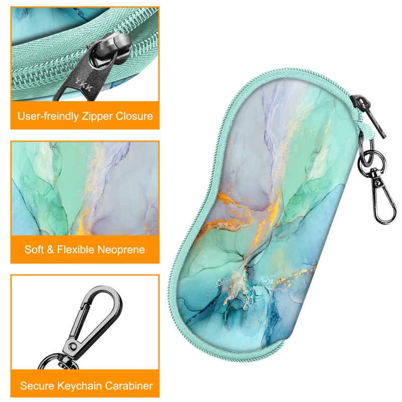 Fintie Fintie Glasses Case with Carabiner, Ultra Light Portable Neoprene Zipper Sunglasses Soft Case, Emerald Marble  - Image 2