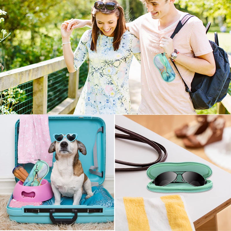 Fintie Fintie Glasses Case with Carabiner, Ultra Light Portable Neoprene Zipper Sunglasses Soft Case, Emerald Marble  - Image 5