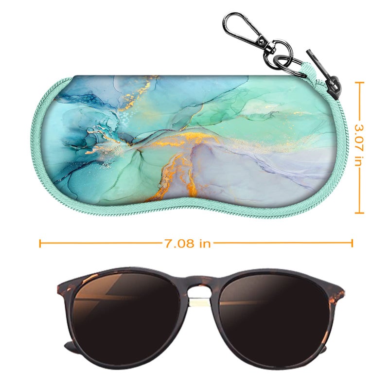 Fintie Fintie Glasses Case with Carabiner, Ultra Light Portable Neoprene Zipper Sunglasses Soft Case, Emerald Marble  - Image 3