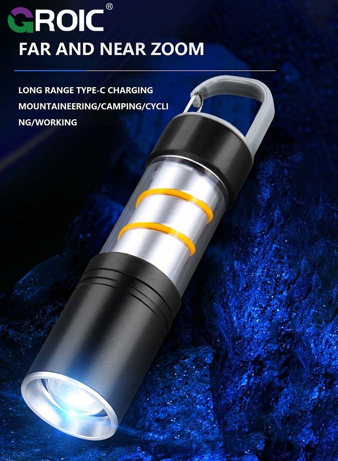 GROIC 2 in1 LED Flashlight, 500mAh Mini Strong Lamp Flashlight Charging Portable LED Outdoor Aluminum Alloy Camping Light, Waterproof Camping Tent Lights 3 Modes - Image 2