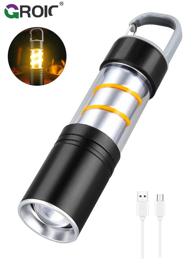 GROIC 2 in1 LED Flashlight, 500mAh Mini Strong Lamp Flashlight Charging Portable LED Outdoor Aluminum Alloy Camping Light, Waterproof Camping Tent Lights 3 Modes - Image 1