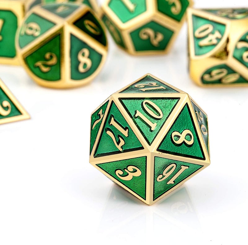 DNDND Metal Dice Set D&D, 7 Die Green DND Dice with Metal Case for Dungeons and Dragons Role Playing Game and Tabletop Games (Gold Number with Enamel Green) - Image 4