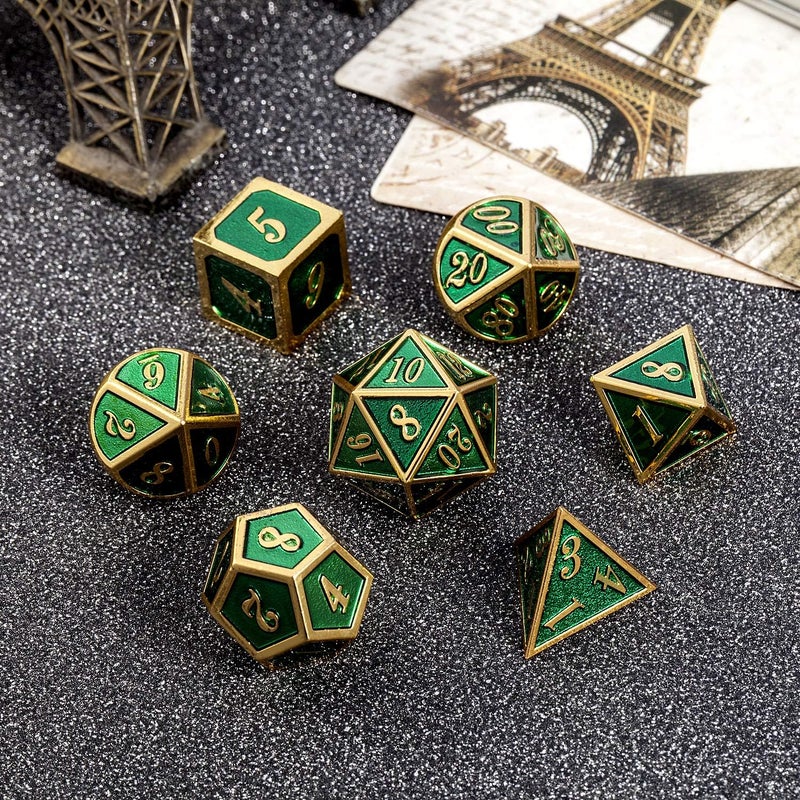 DNDND Metal Dice Set D&D, 7 Die Green DND Dice with Metal Case for Dungeons and Dragons Role Playing Game and Tabletop Games (Gold Number with Enamel Green) - Image 5
