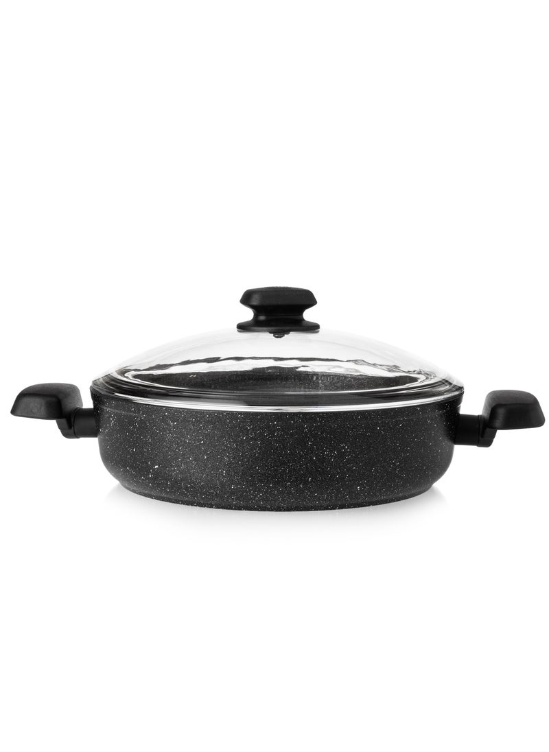 Korkmaz - Flat Korkmaz granite frying pan with glass lid size 28 * 7.5 cm - Image 1
