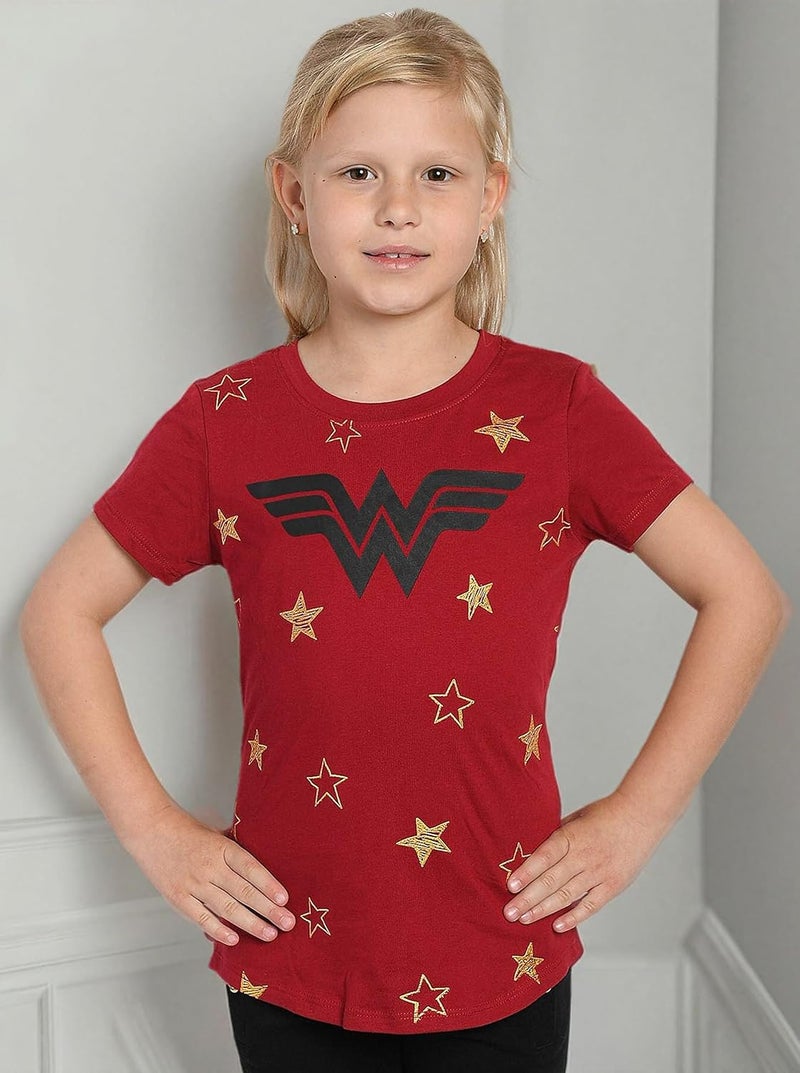 DC Comics Girls T-Shirt Wonder Woman Logo & Stars Print - Image 5