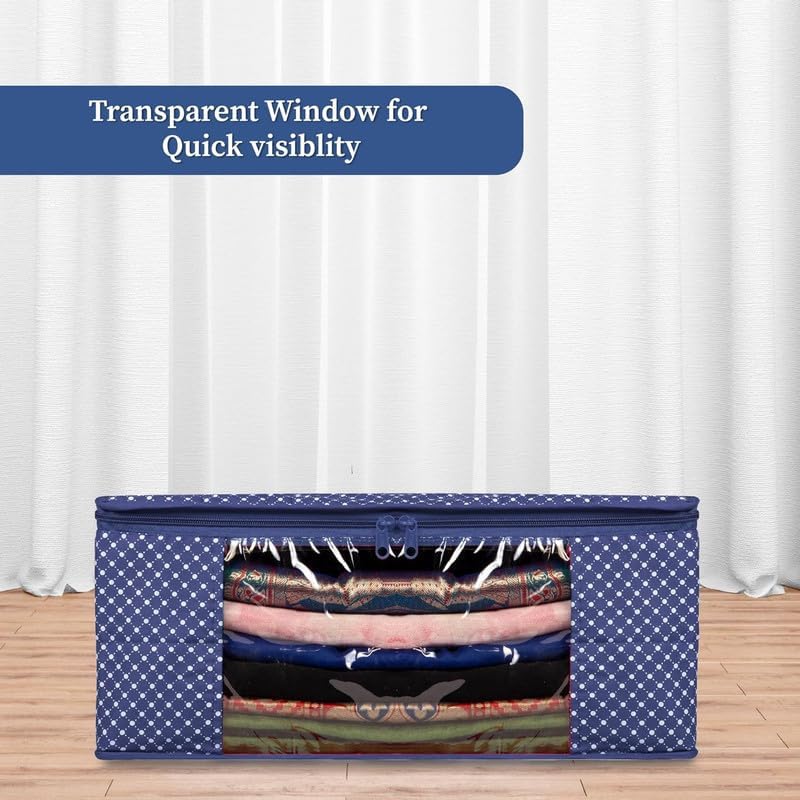 Homestrap Set of 2 Cotton Quilted 3 Layered Foldable Saree Covers/Clothes Storage Bag/Wardrobe Organizer With Transparent Window And Zip For Lehenga, Suit, Dress (Navy Blue) - Image 4