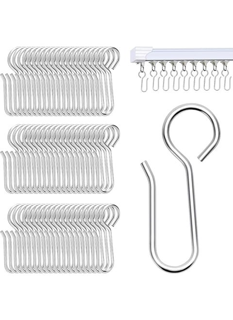 60Pcs Metal Curtain Track Hooks Shaped Small Curtain Hooks Drapery Hook Pins Curtain Wire Hooks Curtain Track Rollers For Ceiling Curtain Drape Track