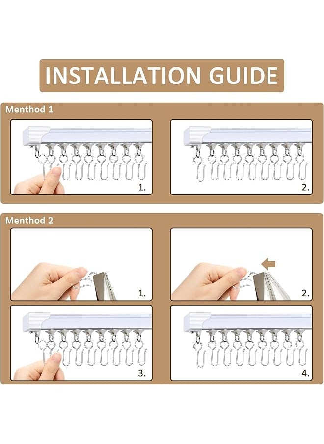60Pcs Metal Curtain Track Hooks Shaped Small Curtain Hooks Drapery Hook Pins Curtain Wire Hooks Curtain Track Rollers For Ceiling Curtain Drape Track