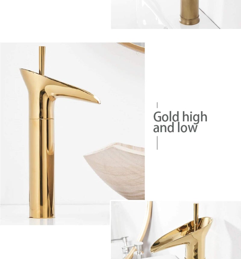 24x7 eMall Gold Basin Mixer Faucet Tap Hot and Cold, 12 Inch Height Golden Waterfall for Bathroom Toilet Wash Basins - 30 cm Height. - Image 4