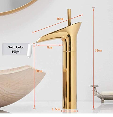 24x7 eMall Gold Basin Mixer Faucet Tap Hot and Cold, 12 Inch Height Golden Waterfall for Bathroom Toilet Wash Basins - 30 cm Height. - Image 5
