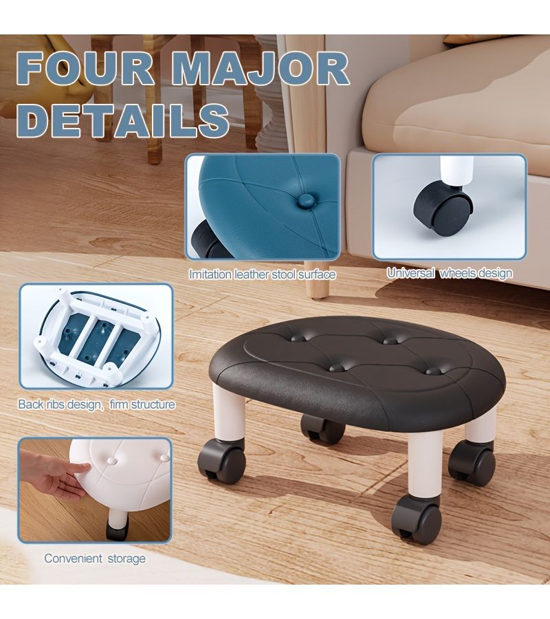 Black Plastic Shoe Changing Stool With Wheels For Unpacking And Cleaning - Image 2