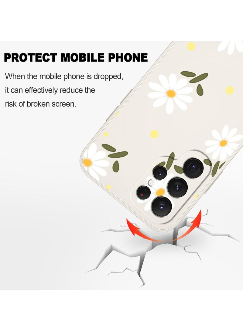 غطاء هاتف سامسونج جالاكسي S25 الترا، سيلكون ناعم وقابل للانزلاق، غطاء هاتف سامسونج S25 الترا بحجم 6.9 بوصة، أبيض مزخرف بالأقحوان - Image 5