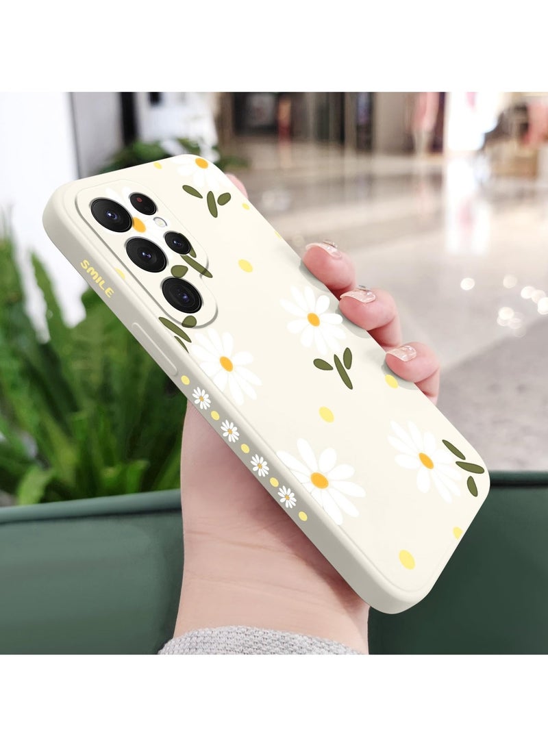 غطاء هاتف سامسونج جالاكسي S25 الترا، سيلكون ناعم وقابل للانزلاق، غطاء هاتف سامسونج S25 الترا بحجم 6.9 بوصة، أبيض مزخرف بالأقحوان - Image 3