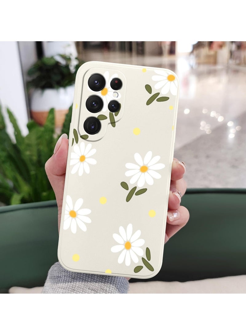 غطاء هاتف سامسونج جالاكسي S25 الترا، سيلكون ناعم وقابل للانزلاق، غطاء هاتف سامسونج S25 الترا بحجم 6.9 بوصة، أبيض مزخرف بالأقحوان - Image 4