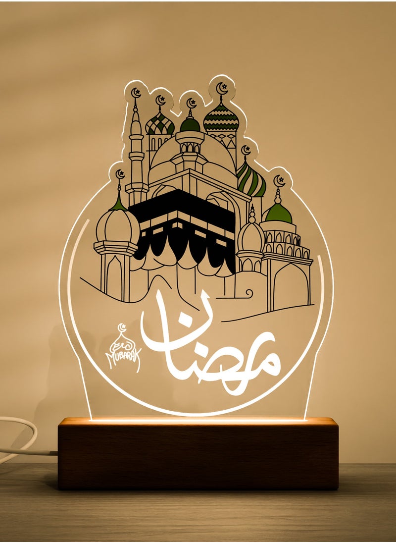 GALADUNE LED Acrylic Night Light, Kaaba and Text, for Ramadan and Islamic Celebrations, Home Decor, Cafe Decor, Night Lighting  - Image 1