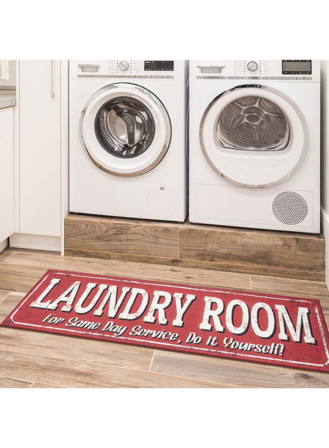 Ottomanson Machine Washable Text Design Laundry Room Rug Non-Slip Rubberback 2x5 Laundry Runner Rug for Laundry Room, Bathroom, Washroom, 20" x 59", Red - Image 1