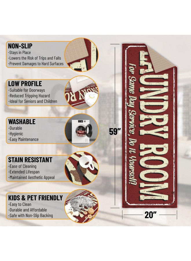 Ottomanson Machine Washable Text Design Laundry Room Rug Non-Slip Rubberback 2x5 Laundry Runner Rug for Laundry Room, Bathroom, Washroom, 20" x 59", Red - Image 2