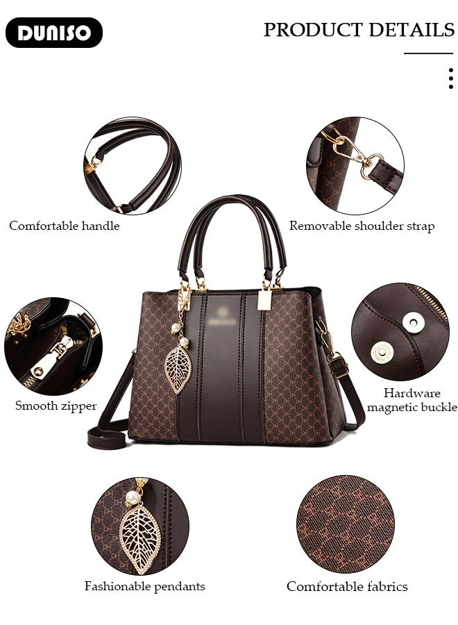 DUNISO Crossbody Purses And Handbags For Women,Large Capacity Pu Leather Tote With Top Handle, Printed And Color Matching Satchel With Zipper,Shoulder Bags For Travel And Daily Life  - Image 2