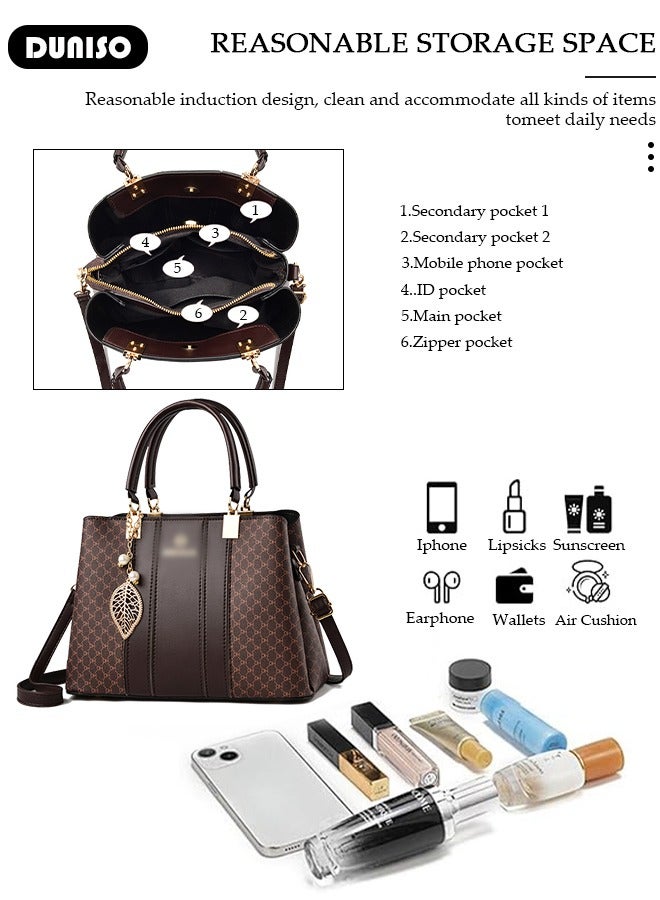 DUNISO Crossbody Purses And Handbags For Women,Large Capacity Pu Leather Tote With Top Handle, Printed And Color Matching Satchel With Zipper,Shoulder Bags For Travel And Daily Life  - Image 3