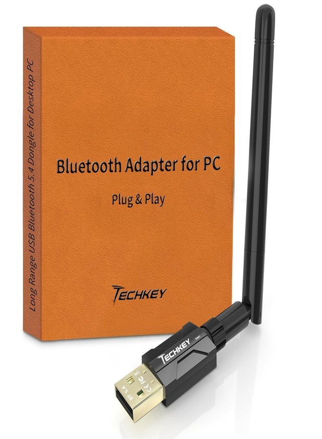 TECHKEY USB Bluetooth 5.4 Adapter for Desktop PC: Long Range 500FT Wireless Dongle with 5dBi Antenna Plug & Play for Laptop Windows 11/10/8.1, Pair BT Headphones/Headset/Speaker/Mouse/Keyboard/Printer - Image 1