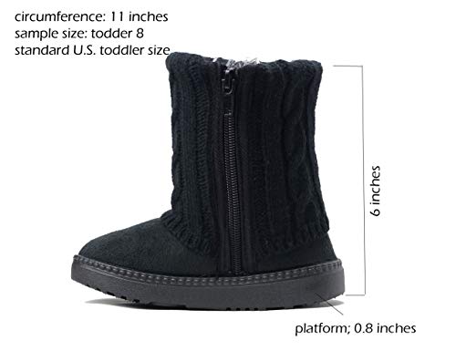 REDVOLUTION Kids Boots Toddler Girls Cute 2 Buttons Faux Fur Suede Knitting Shoe | 285 (Toddler 8, Black) - Image 3