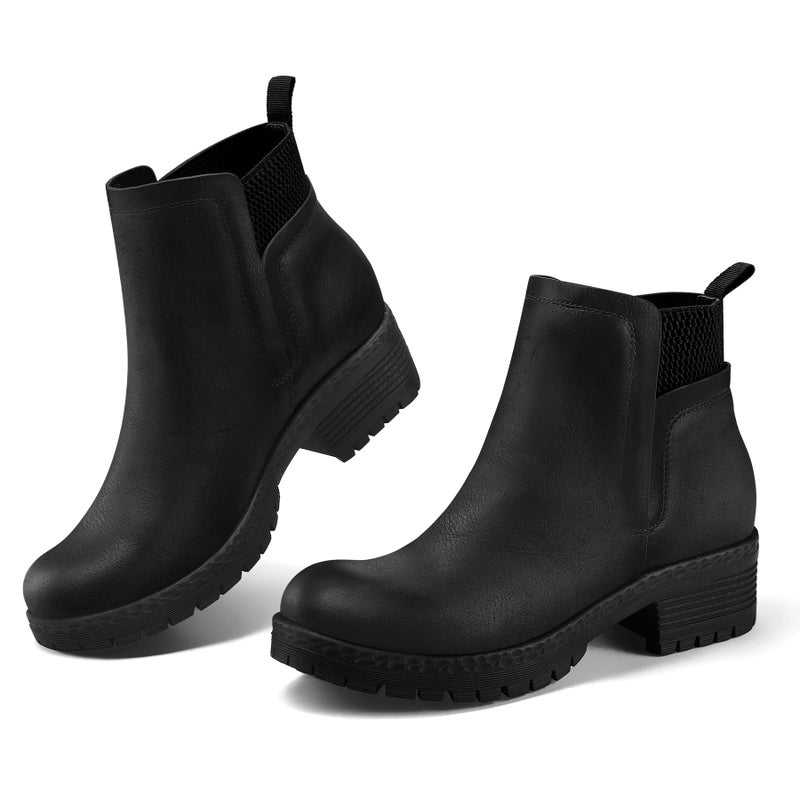 mysoft Women's Elastic Gore Lug Sole Chelsea Boots Slip On Platform Chunky Heel Ankle Booties - Image 3