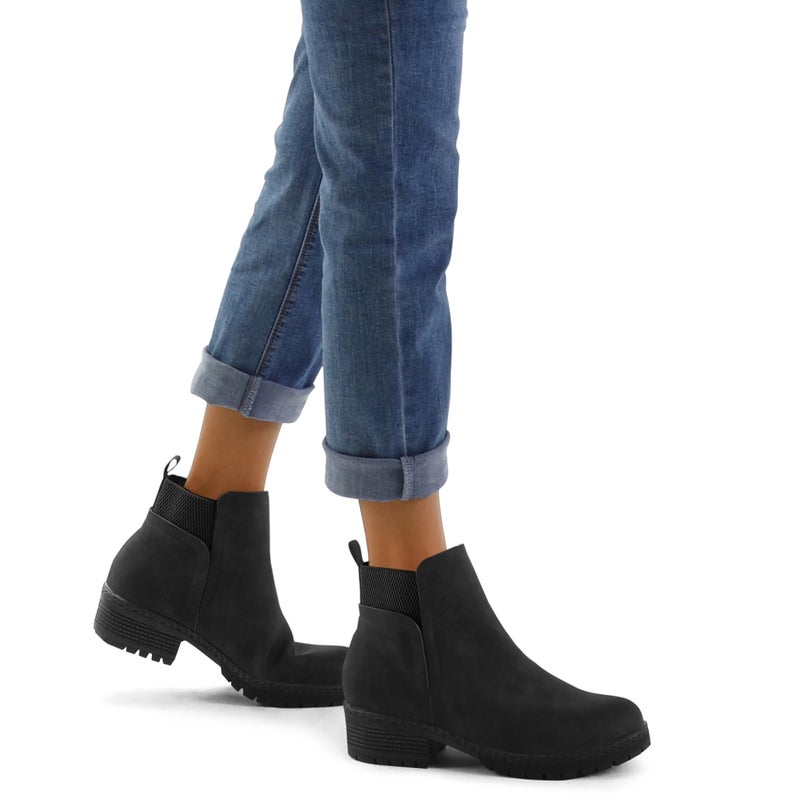 mysoft Women's Elastic Gore Lug Sole Chelsea Boots Slip On Platform Chunky Heel Ankle Booties - Image 2