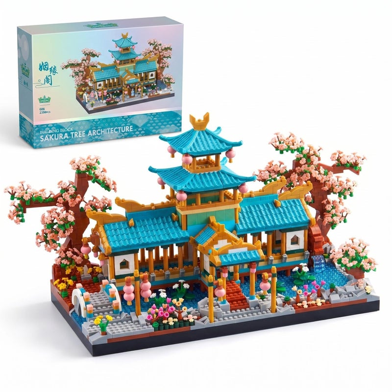 JXRLMB 7626 PCS Micro Building Blocks Set Chinese Peachtree Model for Adults Decorative Creative Present for Adult Age of 14 Cherry Blossom Tree Building Set - Image 4