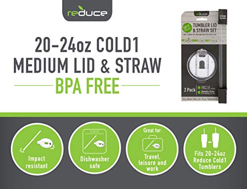 REDUCE brand Cold1 Tumblers or Mugs 20-24oz mouth Replacement Lid (3.5 inch diameter) and Straw (10.6 inch) set, Clear, BPA Free, Dishwasher safe, Durable, Reusable, Spill Proof Lid, Medium - Image 2