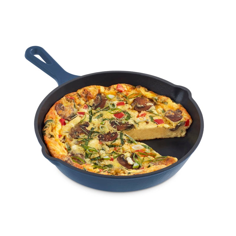 Dash Zakarian by Dash 9.5 Inch Small Nonstick Cast Iron Skillet, Titanium Ceramic Coated Frying Pan, Blue - Image 1