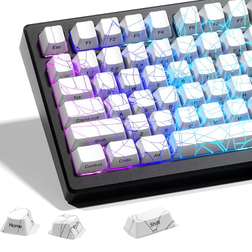 HITIME x XVX Shine Through Keycaps w/IMD Tech, Custom Spider Web Keycaps 60 75 100 Percent, White Key Cap Set Lines Backlit, OEM Profile Side Printed for Keyboards - Image 1