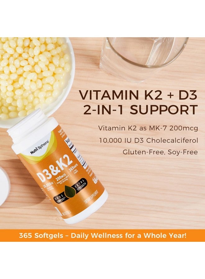 Generic NutriSphere Vitamin D3 & K2 (MK-7) - 10,000 IU + 200 mcg Supplement D&K, Easy to Swallow, Supports Calcium Absorption - 365 Softgels (1 Year Supply)  - Image 4