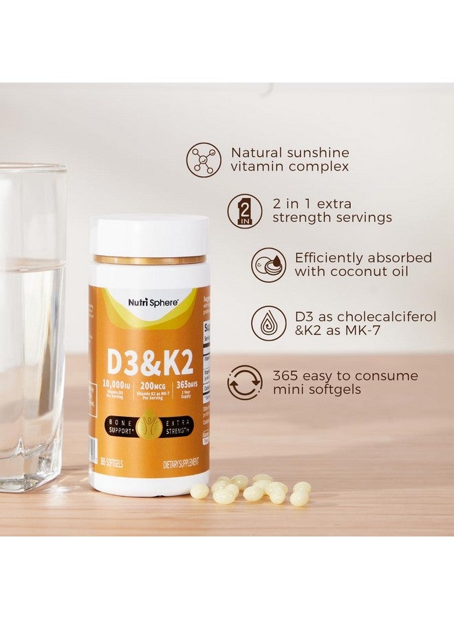 Generic NutriSphere Vitamin D3 & K2 (MK-7) - 10,000 IU + 200 mcg Supplement D&K, Easy to Swallow, Supports Calcium Absorption - 365 Softgels (1 Year Supply)  - Image 3