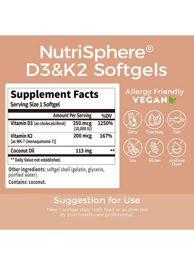 Generic NutriSphere Vitamin D3 & K2 (MK-7) - 10,000 IU + 200 mcg Supplement D&K, Easy to Swallow, Supports Calcium Absorption - 365 Softgels (1 Year Supply)  - Image 5