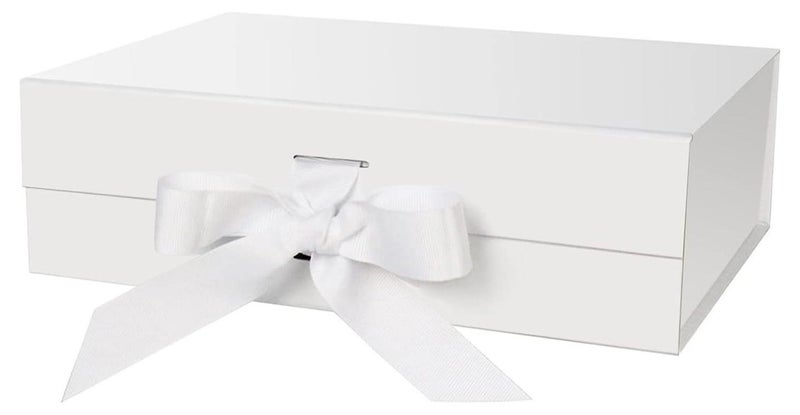 Luxury Magnetic Gift Box, White Medium Gift Box with Ribbon, Folding Gift Box for Presents With Magnetic Lid, Suitable for Festival, Birthday, Anniversary, 26x19x8 cm - Image 1