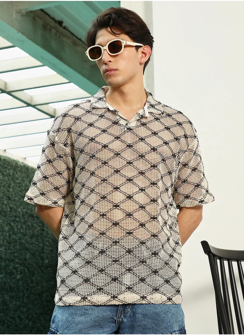 كامبوس سوترا Men's Geometric Pattern Polo Collar Cotton T-Shirt