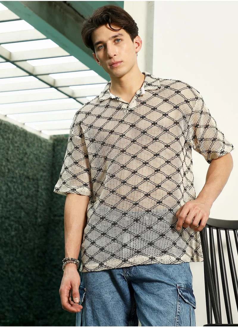 كامبوس سوترا Men's Geometric Pattern Polo Collar Cotton T-Shirt