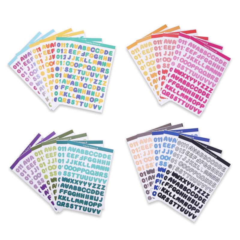 GINCEVHY 2400 Pieces Small Colorful Vinyl Letter Stickers, 24 Sheets Self Adhesive Mini Alphabet Stickers, 0.5 inch Numbers Letters Labels DIY Crafts Art Making, Used for Cards, Notebook Decor - Image 1