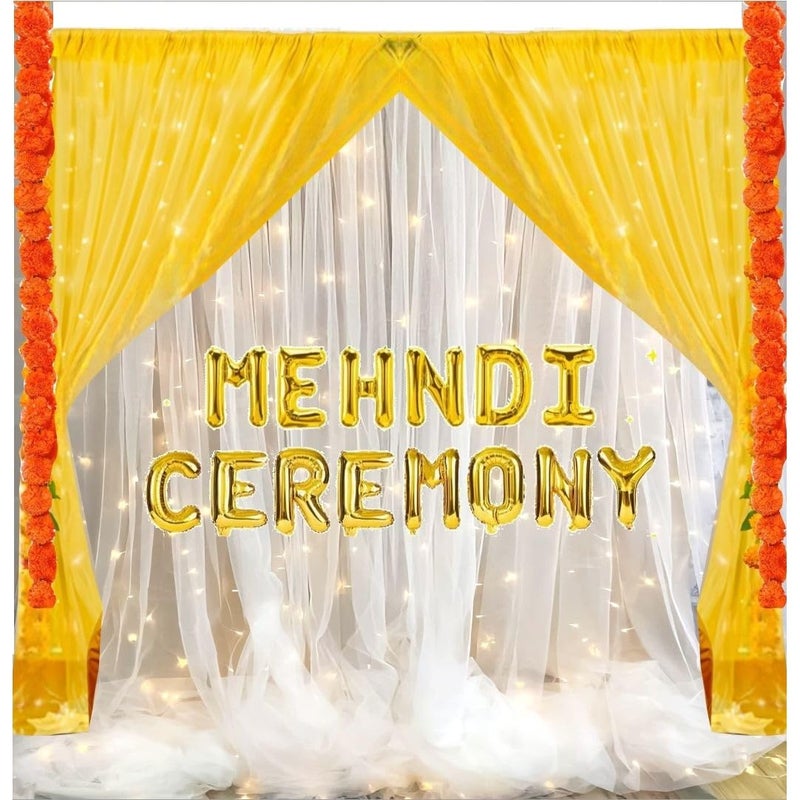 HK Balloons بالونات HK 6 قطع لزينة مراسم المهرجان في المنزل، مجموعة زينة هالدي، لمجموعة زينة بوجا مع قماش خلفية أصفر وأبيض للتزيين - Image 1